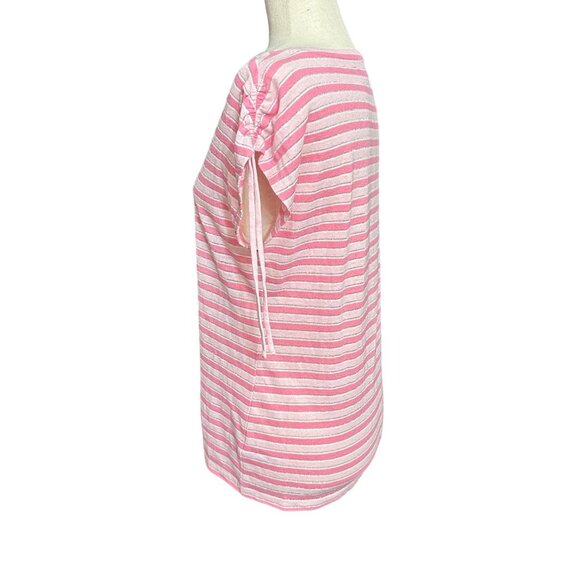 Talbots Shirt Women S Petite Pink Linen Blend Short Sleeve Cinched Shoulder - Picture 2 of 12